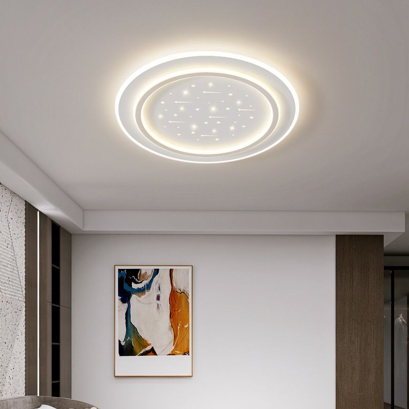 Simple LED Flush Mount White Ceiling Light Fixture with Metal for Living Room