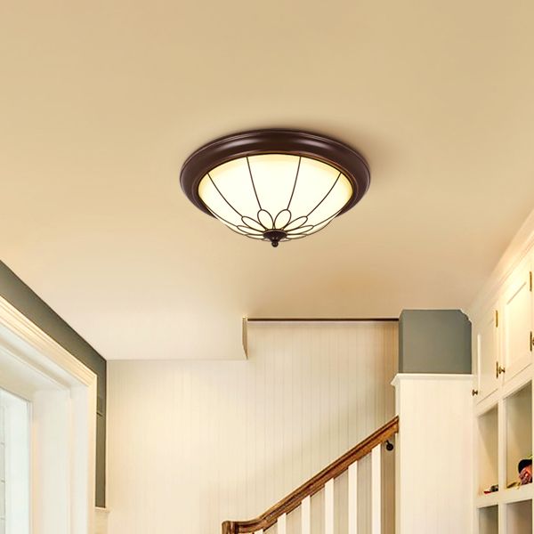 Traditional LED Ceiling Light Geometric Flush Mount with White Glass Shade