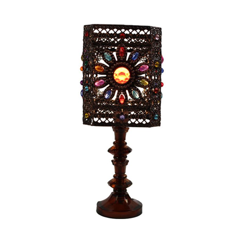 Metal Red/Purple Table Lamp Rectangle/Cylinder 1 Head Art Deco Nightstand Lighting for Dining Room