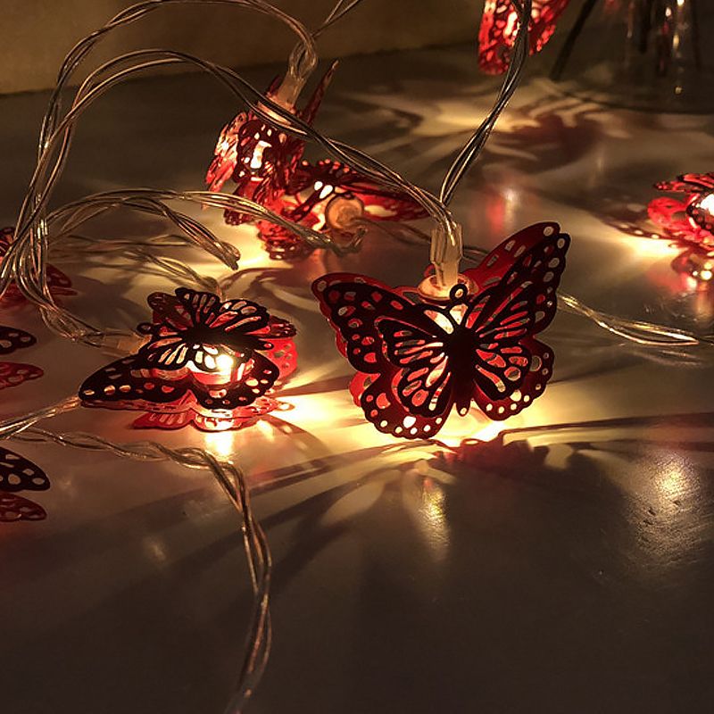 Red Butterfly LED Party Lamp Modern 40 Bulbs Iron Battery/USB Operated Fairy Light String for Bedroom, 6m