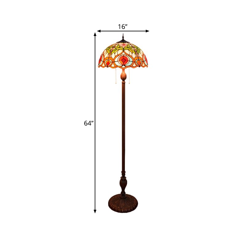 Blossom Reading Floor Lamp 3-Bulb Hand Cut Glass Tiffany Stand Up Lighting with Bowl Shade in Green