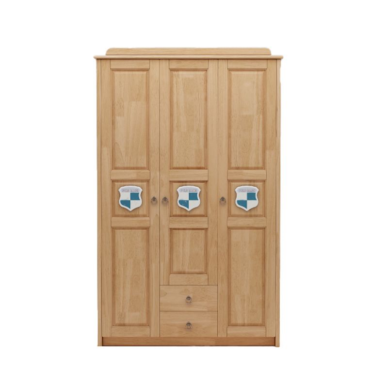 Light Brown Wooden Kid's Wardrobe High Gloss 2-Drawer Coat Locker