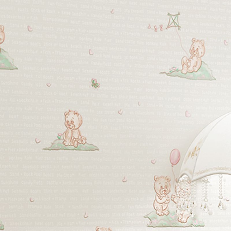 Pastel Beige Contemporary Bear Wallpaper for Boy or Girl, Non-Pasted