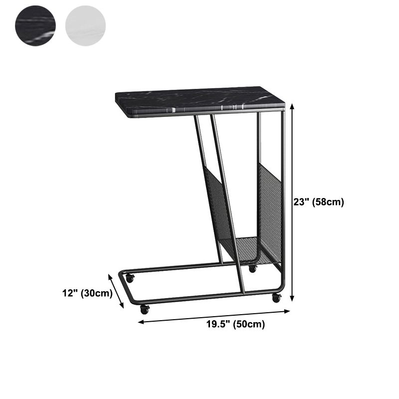 Marble and Metal 23 - Inch Side Table Wheeled Sofa Side Accent Table