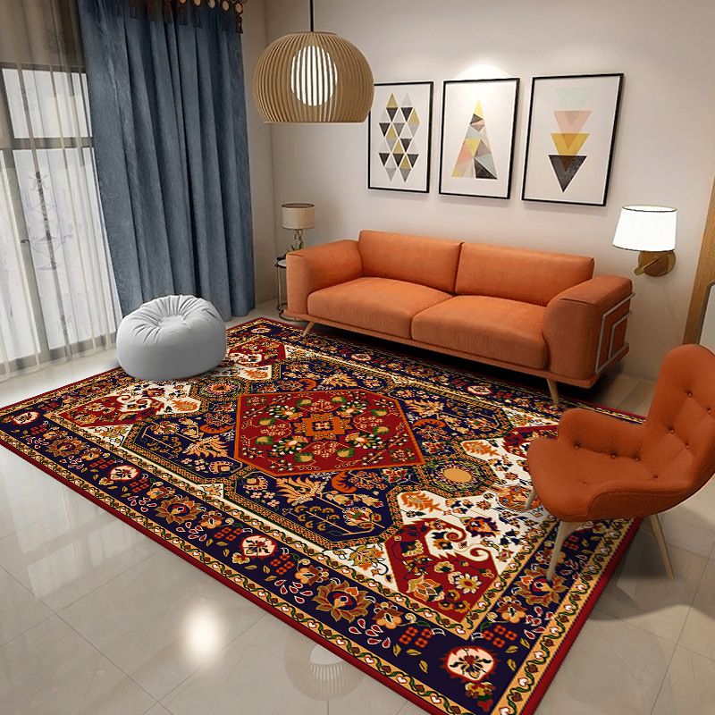Médaillon de tons rouges marocain Médaillon d'impression Tapis Polyester Anti-Slip Backing Carpet for Home Decor