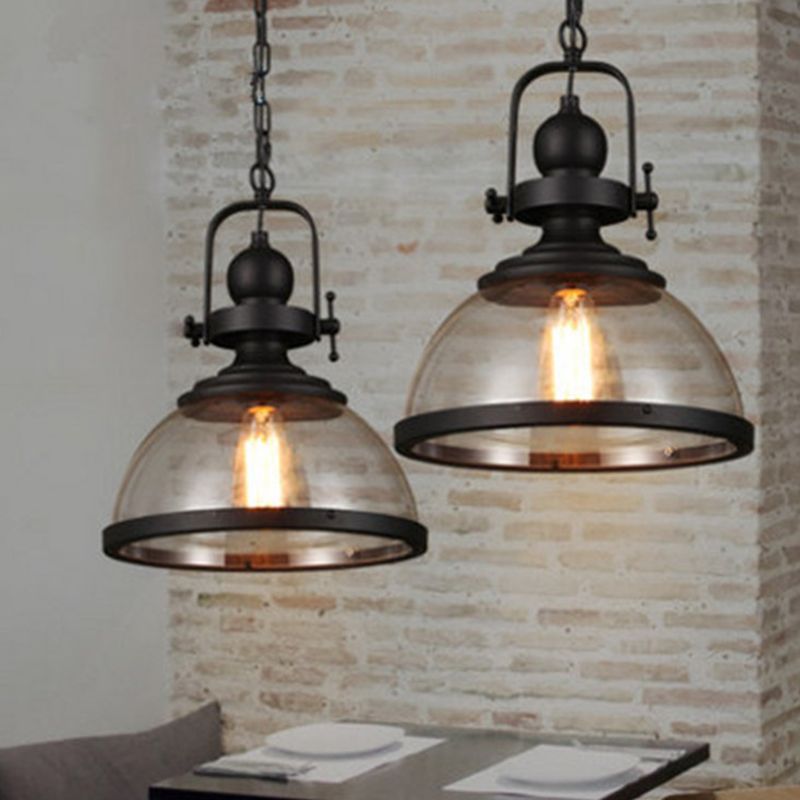 1 Light Dome Ceiling Light Industrial Glass Hanging Pendant Lights for Coffee Shop