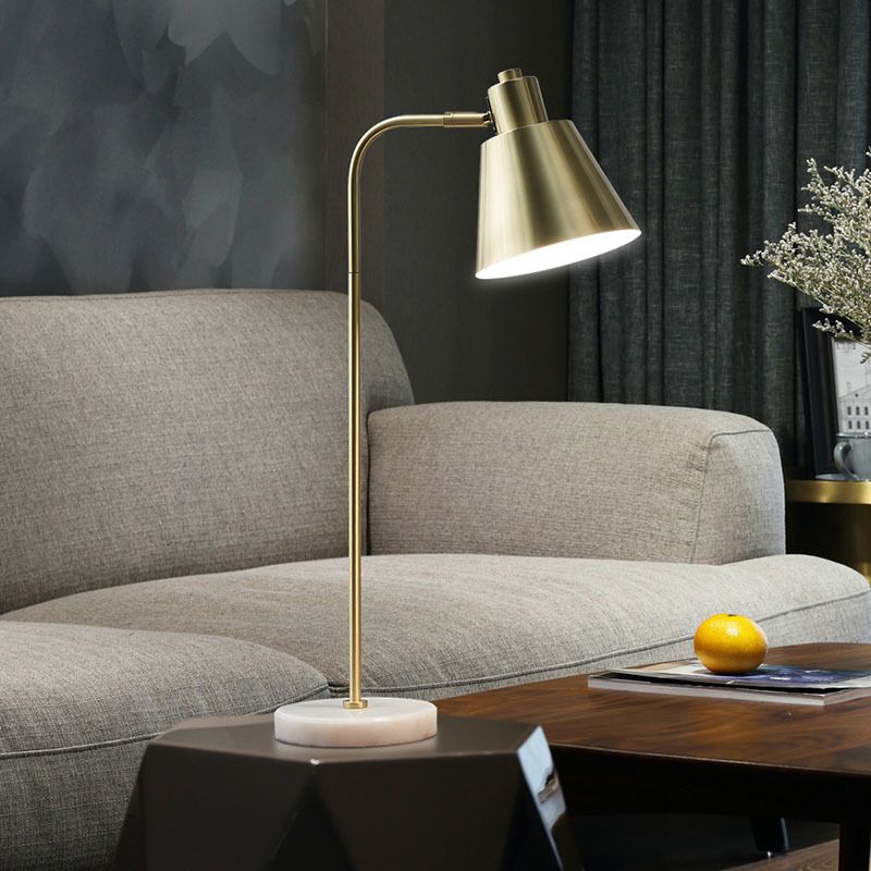 1-Light Study Room Table Lighting Post-Modern Gold Night Lamp with Tapered Metal Shade