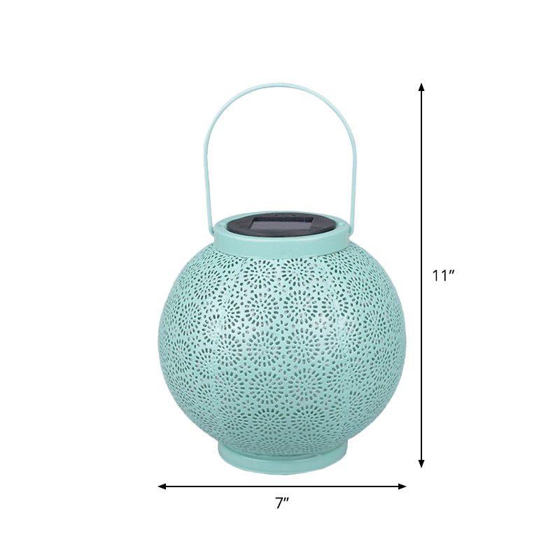 Sphere Hollowed Out Solar Table Lamp Simple Stylish Metal Garden LED Ground Light with Handle in Green