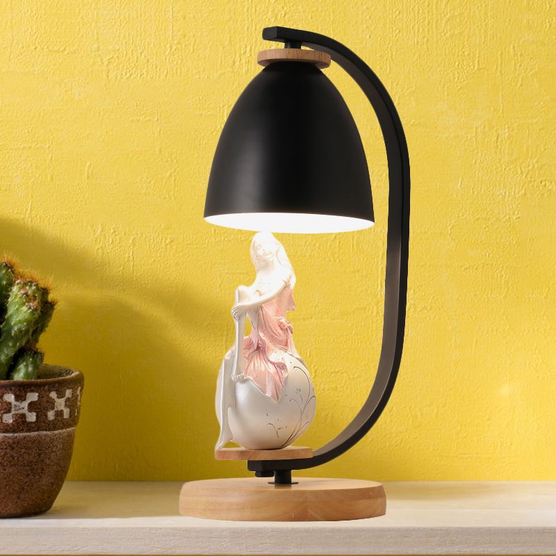 White/Black Finish Bell Shade Table Light Nordic Style 1-Bulb Metallic Desk Lamp with Girl Decor