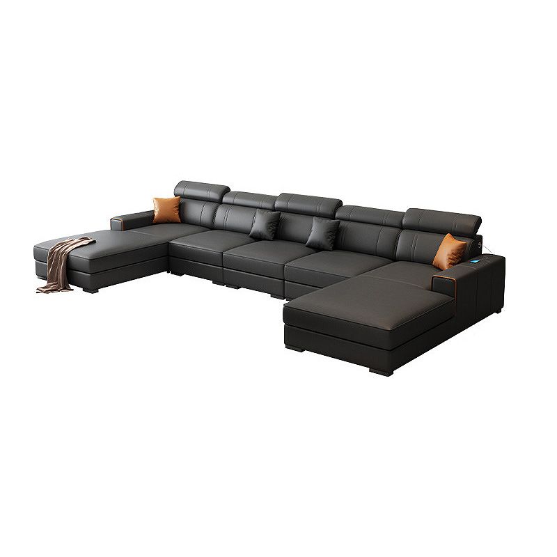 Square Arm Sectional Dark Gray Cushion Back Storage Faux Leather Living Room Sofa