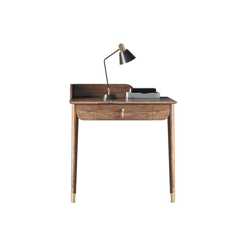 Glam Office Desk Rectangular Brown Solid Wood Writing Desk for Home