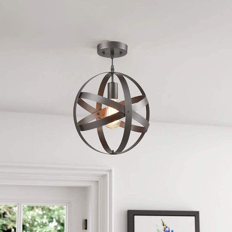 Retro Industrial Single Globe Cage Pendant Light Fer 1 Light Suspension Light For Dining Table