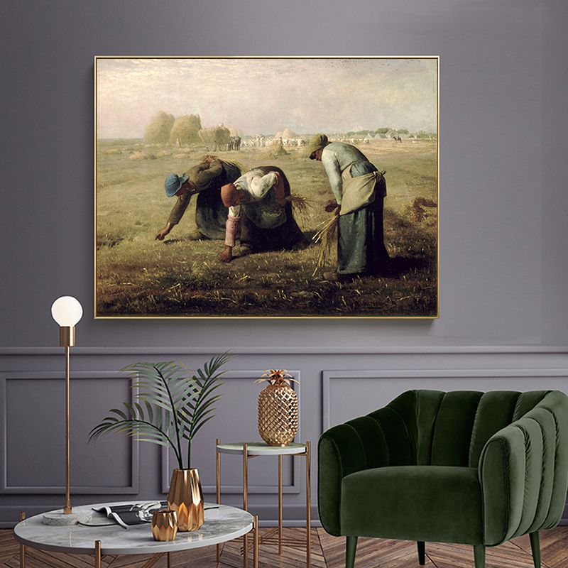 Textured Millet the Gleaners Art Print Canvas Farmhouse Painting for Living Room