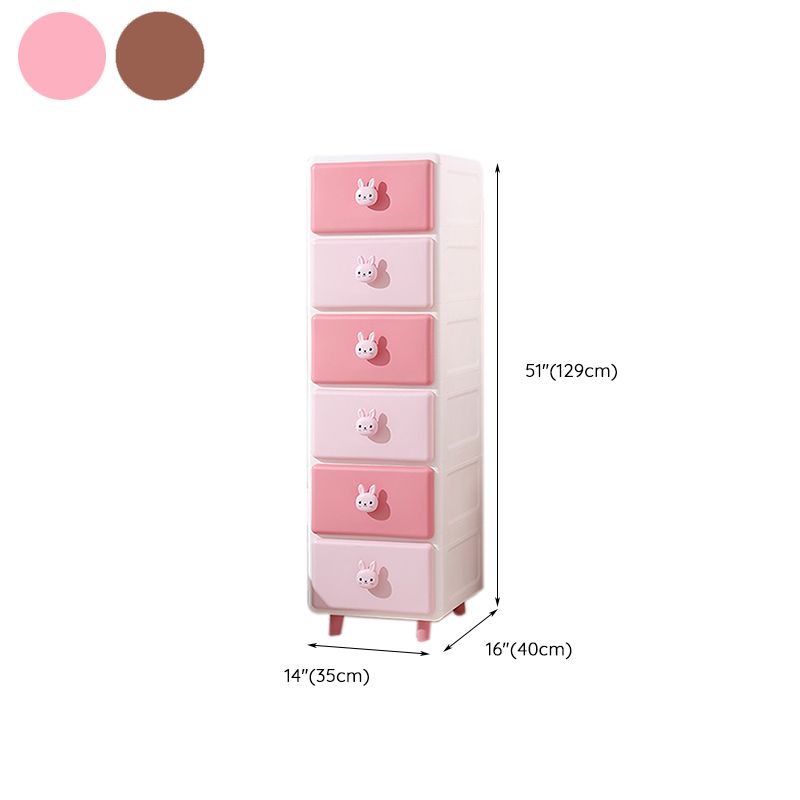 Contemporary Vertical Kids Nightstand Pink/Brown Plastic Nursery Dresser for Room