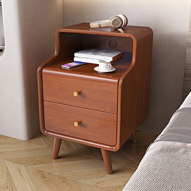 2 Drawers 1 Shelf Night Table Modern Solid Wood Nightstand with Legs ,23.6" Tall