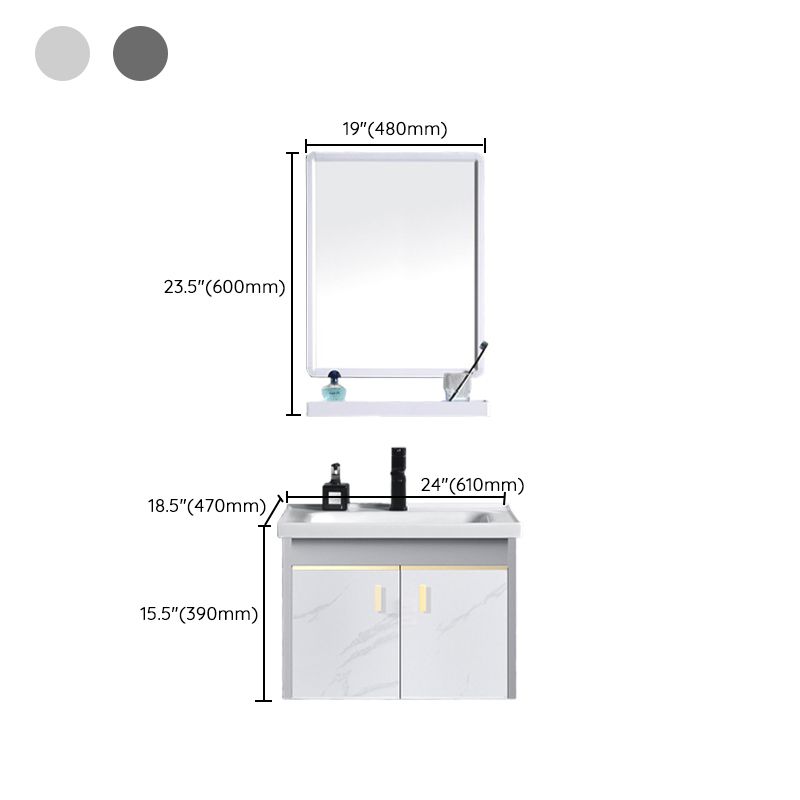 Metal Frame Bathroom Vanity White Single Sink Wall-Mounted 2 Doors Vanity with Mirror