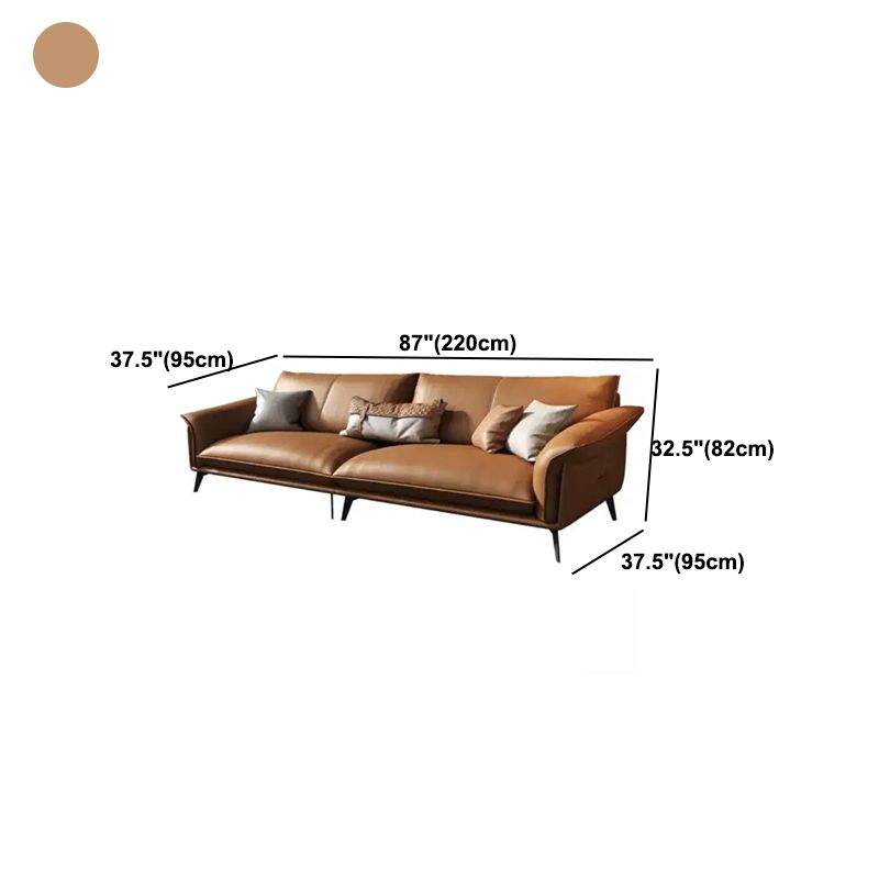 Orange Sponge Padded Leather Sofa with Pillow Back and Flared Armrest Sectional