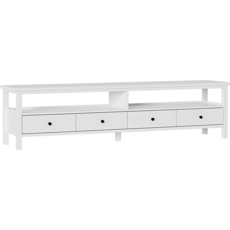 White Contemporary TV Stand Faux Wood TV Cabinet with Drawers