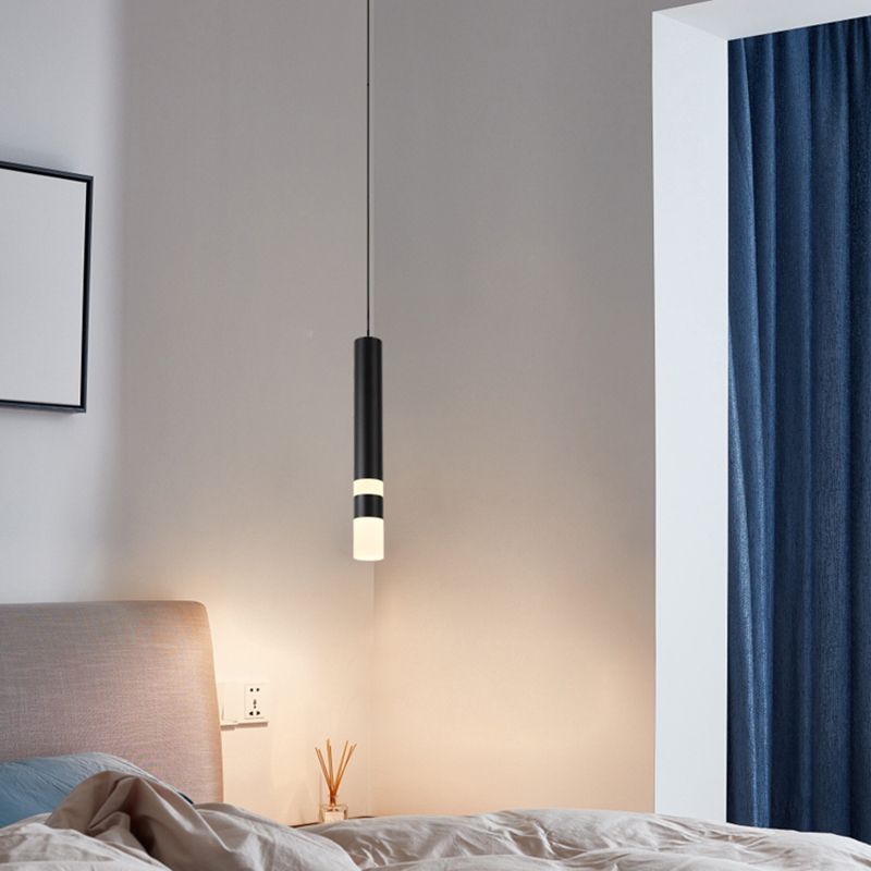 Black Cylindrical LED Pendant Light in Modern Simplicity Aluminium Hanging Lamp with Acrylic Shade