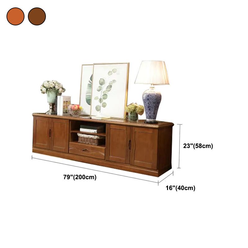 Modern TV Stand Rubber Wood Open Storage TV Console with Drawers and Doors