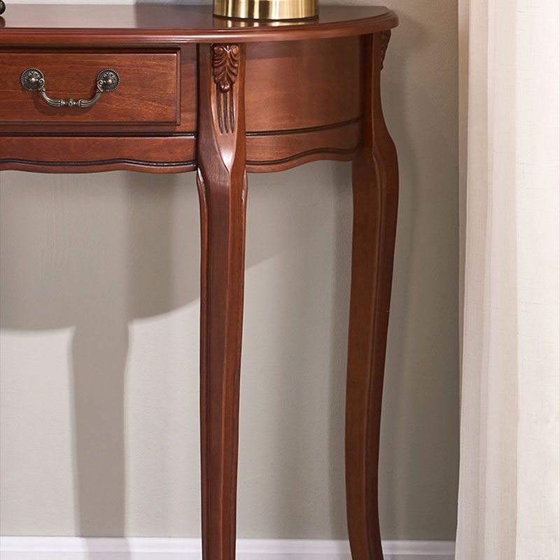 Rubbered Wood Console Table Mid-Century Modern Half Moon Accent Table for Hall