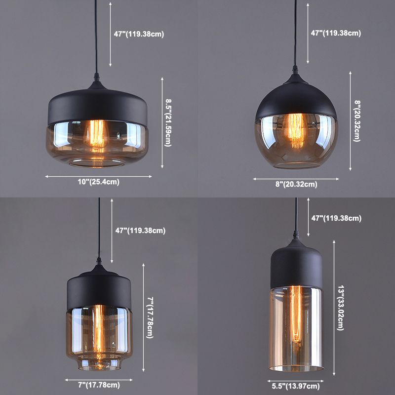 Lámpara colgante de vidrio transparente de 1 luz, luz colgante industrial contemporánea con tapa de metal