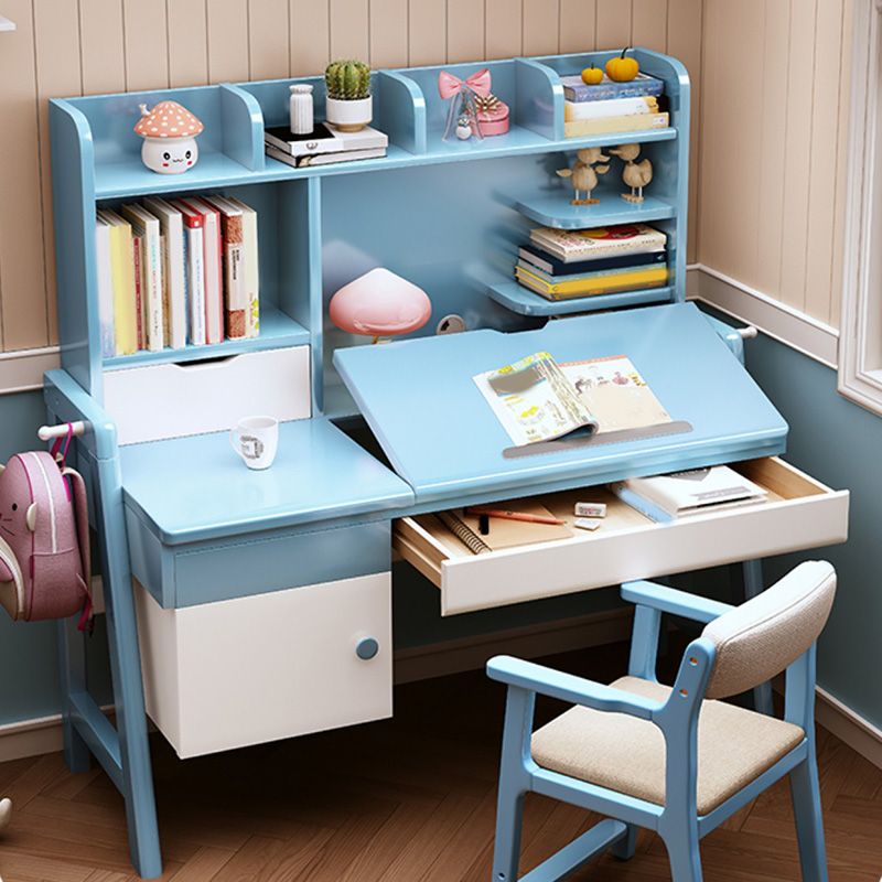 Solid Wood Kids Desk with Drawer Adjustable Writing Desk 23.6"W