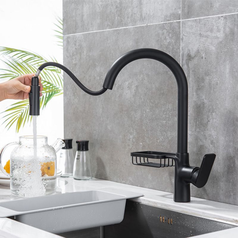 Pull Down Water Filler Single Handle Kitchen Faucet with Soap Basket