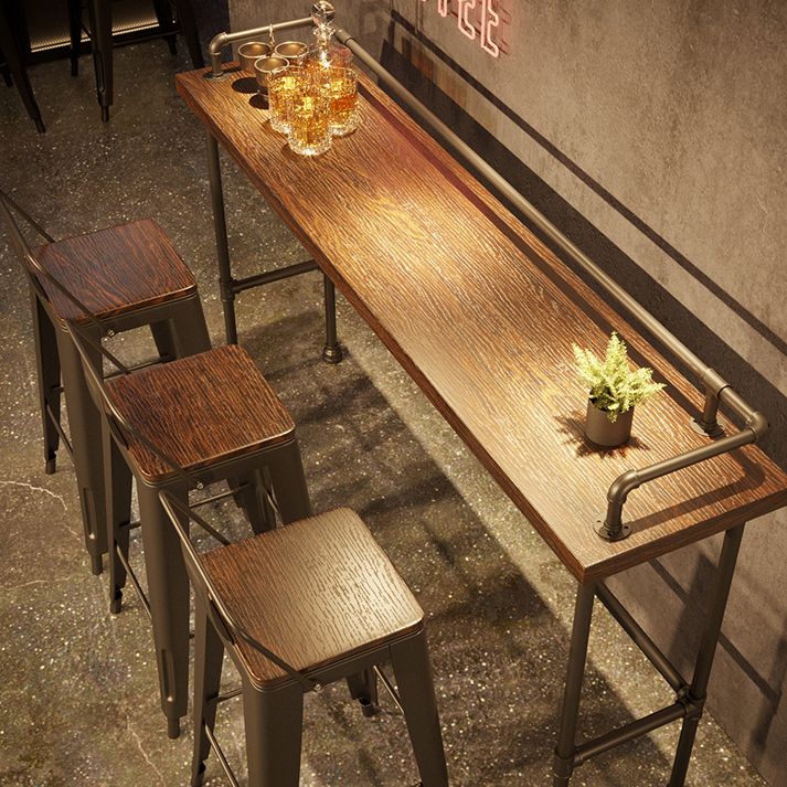 Pine Wood Top Bar Table Rectangular Industrial Bar Table with Trestle Base