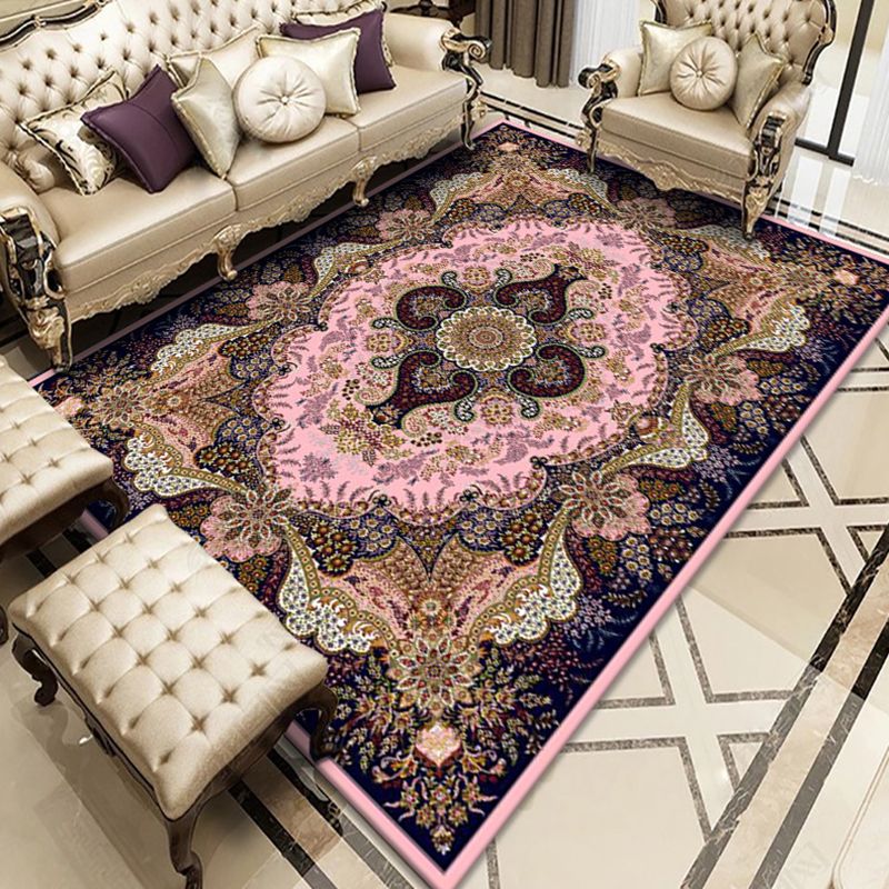 Color Moroccan Concentric Circles Rug Polyester Traditional Carpet Anti-Slip Backing Rug for Living Room