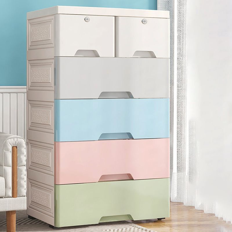 Vertical Nursery Dresser Scandinavian Plastic Kids Nightstand with 5/6 Drawers for Home