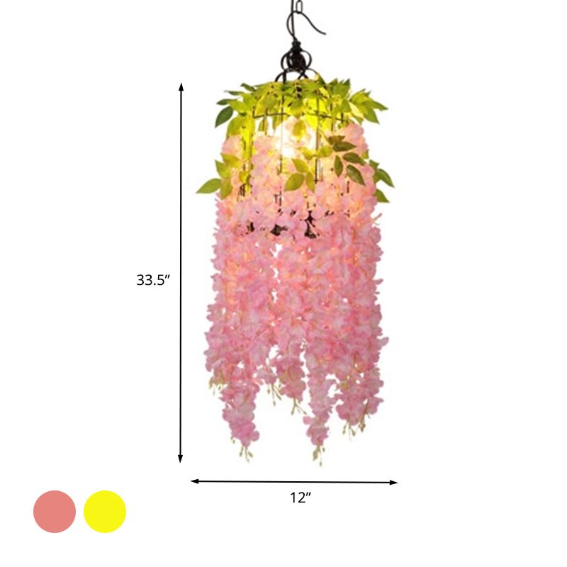 Flower Restaurant Ceiling Pendant Light Industrial Metal 1 Light Pink/Yellow LED Suspension Lamp