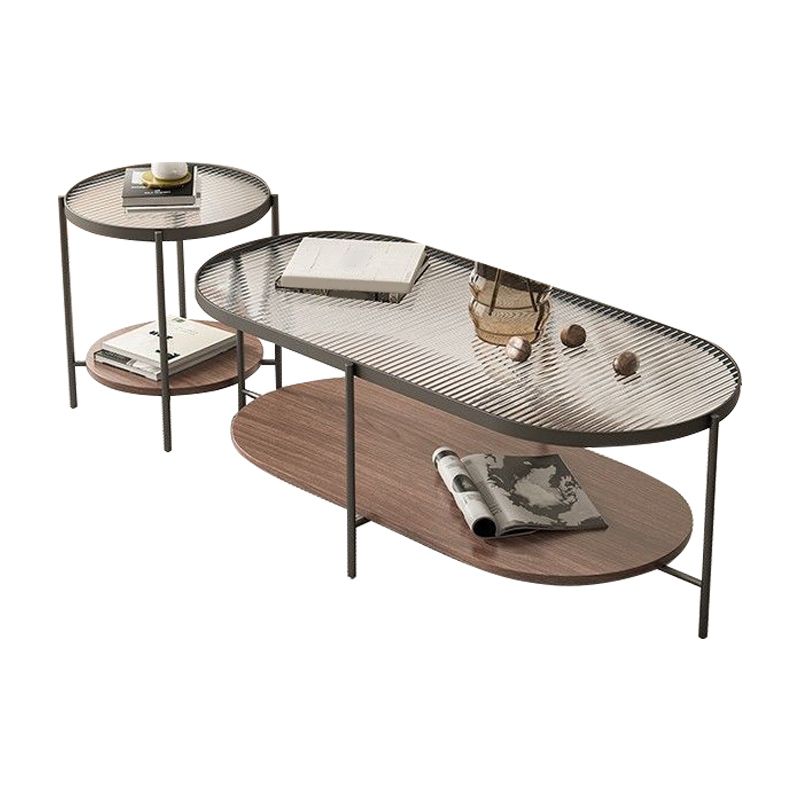 Four Legs Oval Coffee Table Glass Top Minimalist Modern Coffee Table