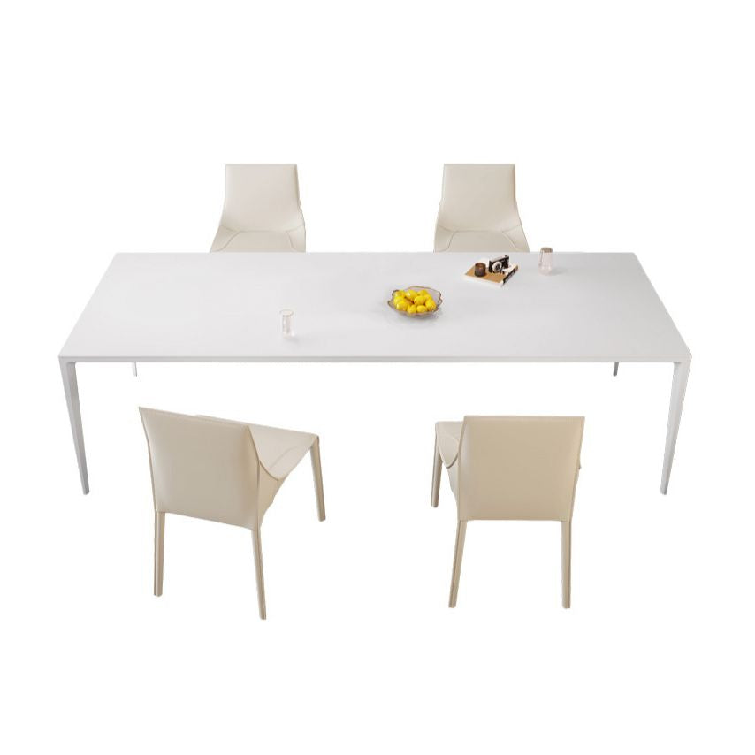 Set da pranzo standard di pietra sinterita moderna con rettangolo tavolo da pranzo bianco con base a 4 gambe