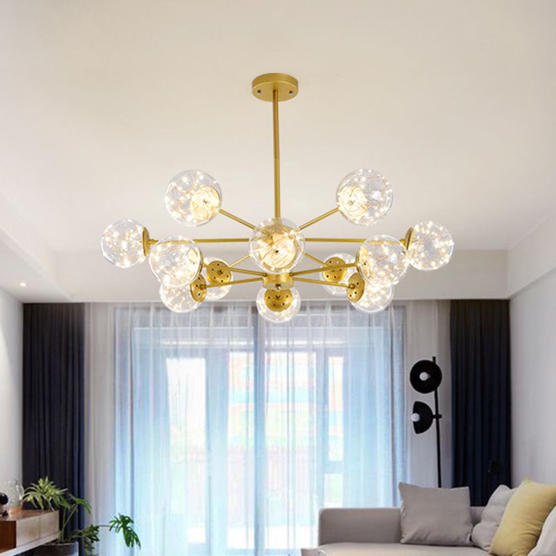 Round Hanging Chandelier Minimal Starry LED Glass Pendant Light Fixture with Radial Design