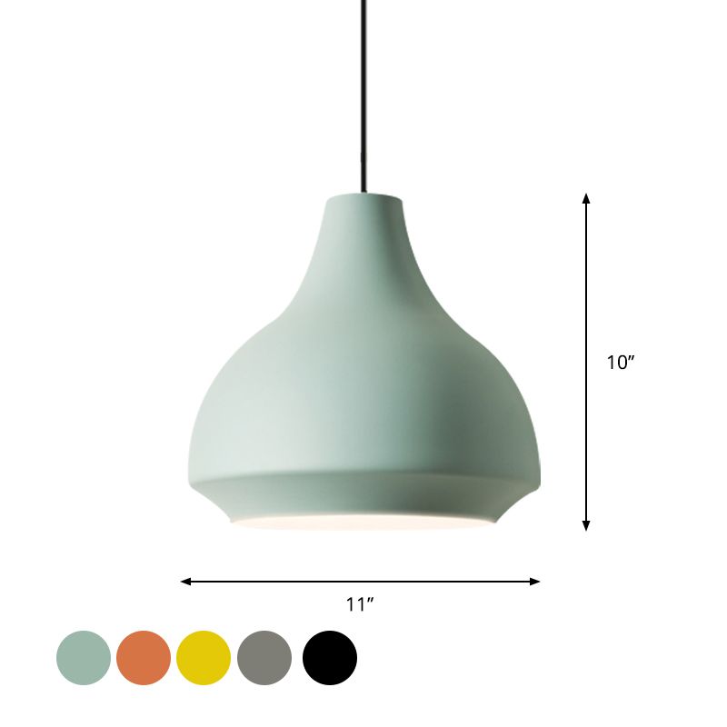 Single-Bulb Cafe Pendant Light Fixture Macaron Grey/Yellow/Orange Hanging Lamp with Vase Aluminum Shade