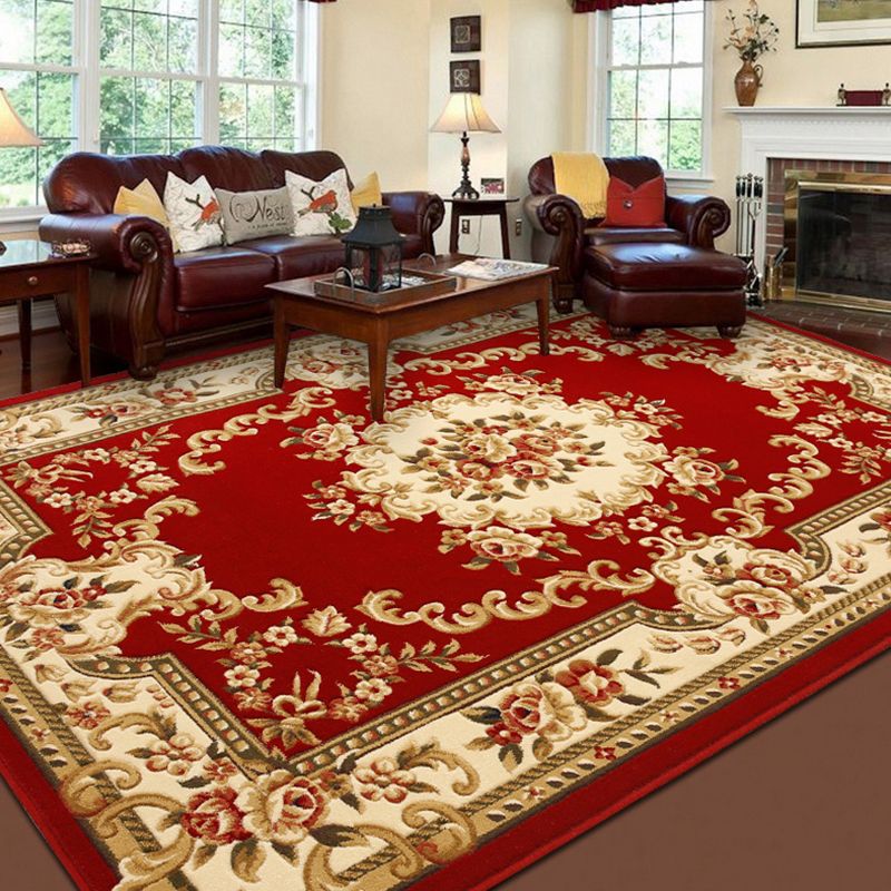 Antique Floral Design Carpet Polyester Indoor Rug Stain Resistant Area Carpet for Home Decoration