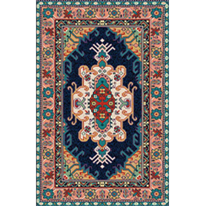 Traditional Medallion Pattern Rug Moroccan Polyester Area Rug Stain Resistant Carpet for Living Room