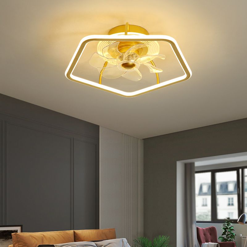 Minimalist Halo Ring LED Semi Flush Light Acrylic Bedroom Remote Control Ceiling Fan Light with 7 Blades