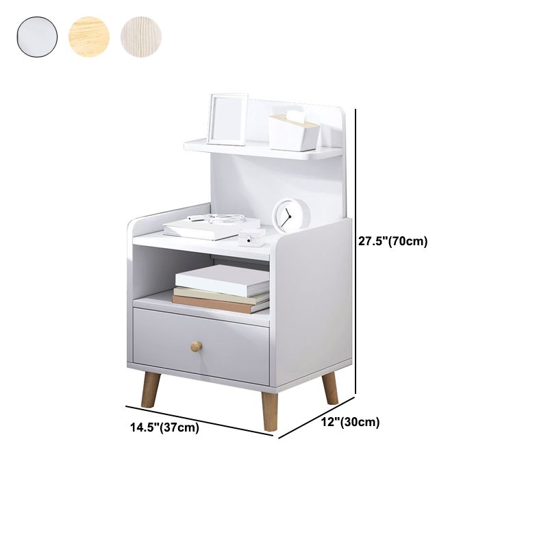 Wooden Night Table Bedroom Open Storage Night Stand with Drawer