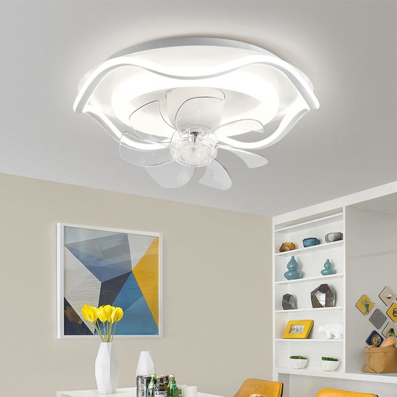 Modern 2-Light Polished Ceiling Fan Lamp LED Shaded Ceiling Fan Light for Dining Room