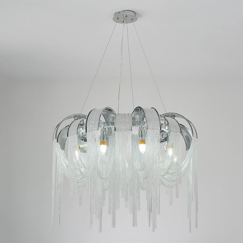 Postmodern Aluminum Hanging Light Fixtures Tassel Sockets Chandelier for Living Room