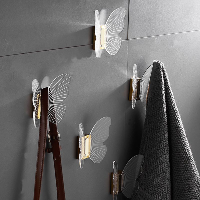 Modern Brass Bathroom Accessory Set Acrylic Butterfly Themed Robe Hooks