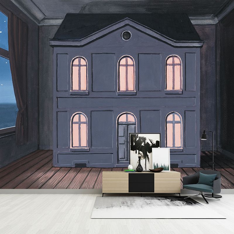 Casa De Rene Magritte Murals Wallpaper Grey-Blue Surrealism Style Wall Art for Home