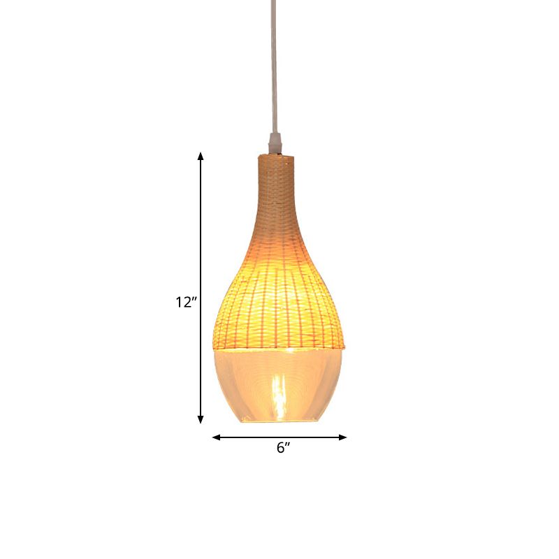 Lampe en larme / oignon de largeur de largeur de largeur pendante à suspension en jaune légère moderne avec une teinte en verre transparent