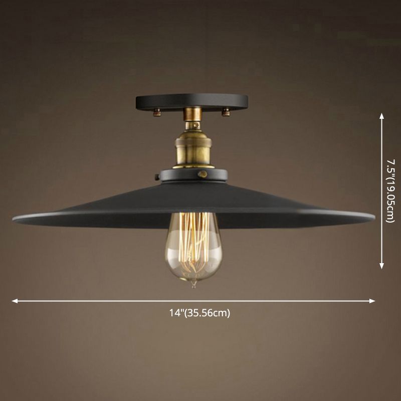 1 Light Semi Flush Ceiling Light Fixtures with Cone Metal Shade Industrial Hall And Foyer Semi Flush Light Fixtures