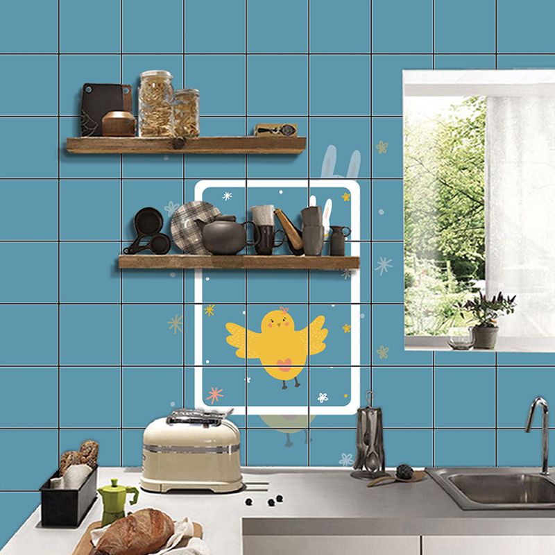 Cartoon Animals Wallpaper Panel Set PVC Self Adhesive Blue Wall Decor for Kitchen