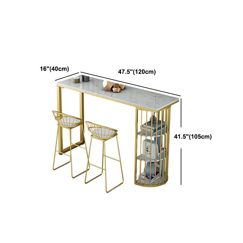 Stone Bar Dining Table Glam Style Rectangle Bar Table with Double Pedestal for Dining Room