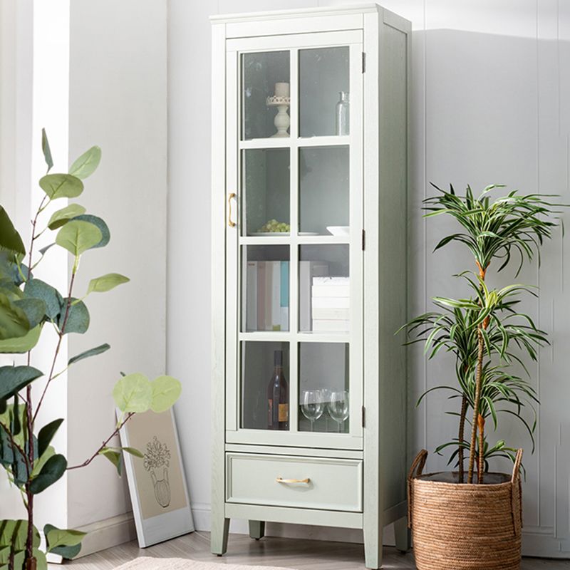 Modern Oak Storage Cabinet Glass Doors Display Cabinet with Drawer for Living Room