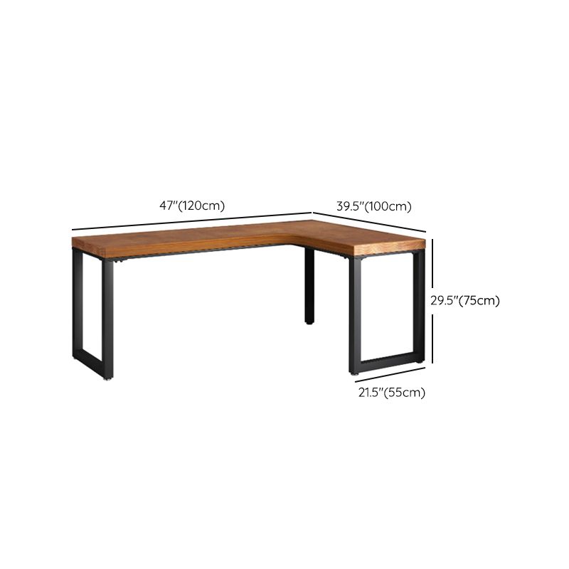 Industrial Solid Wood Writing Desk L-Shape Office Desk with Metal Legs